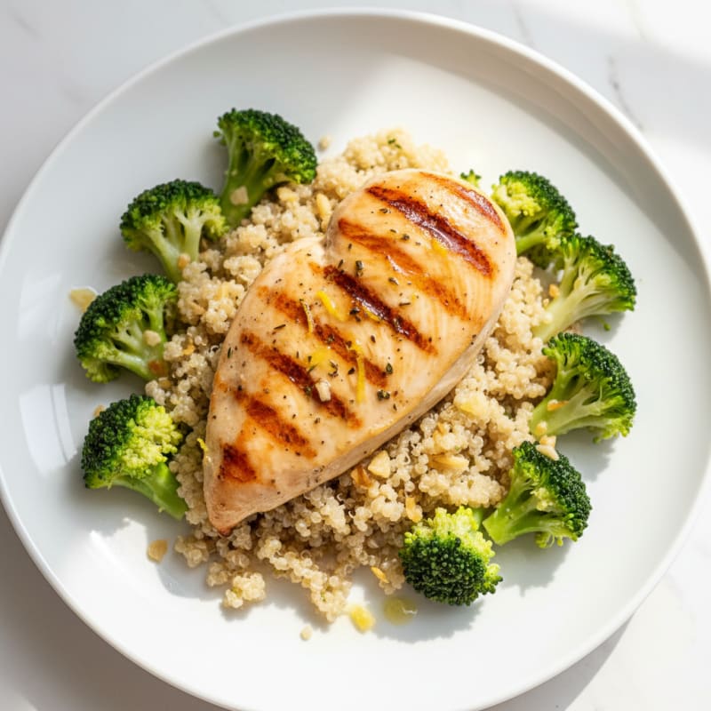 Grilled Chicken Breast with Quinoa and Steamed Broccoli
