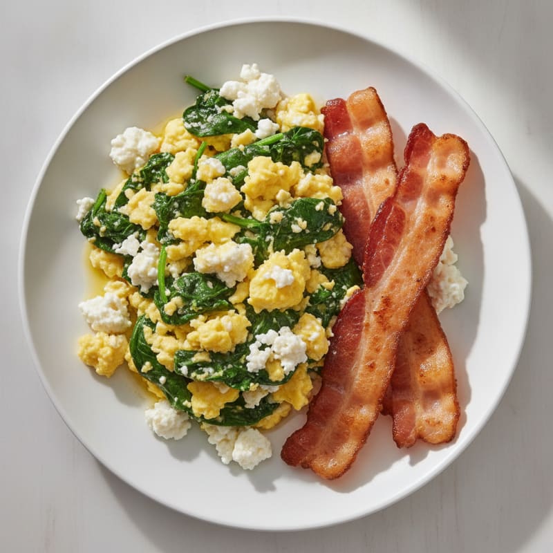 Cottage Cheese Scramble with Spinach and Turkey Bacon