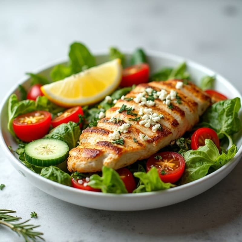 Herb-Roasted Chicken and Fresh Vegetable Salad with Lemon-Garlic Dressing