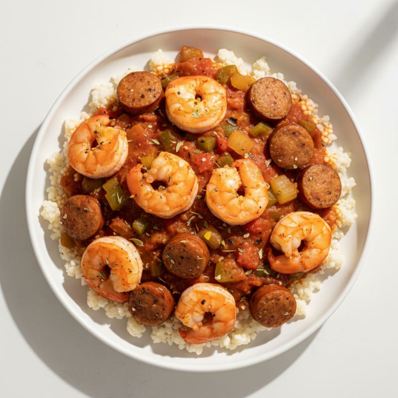 Smoky Chicken Sausage and Tender Shrimp Jambalaya