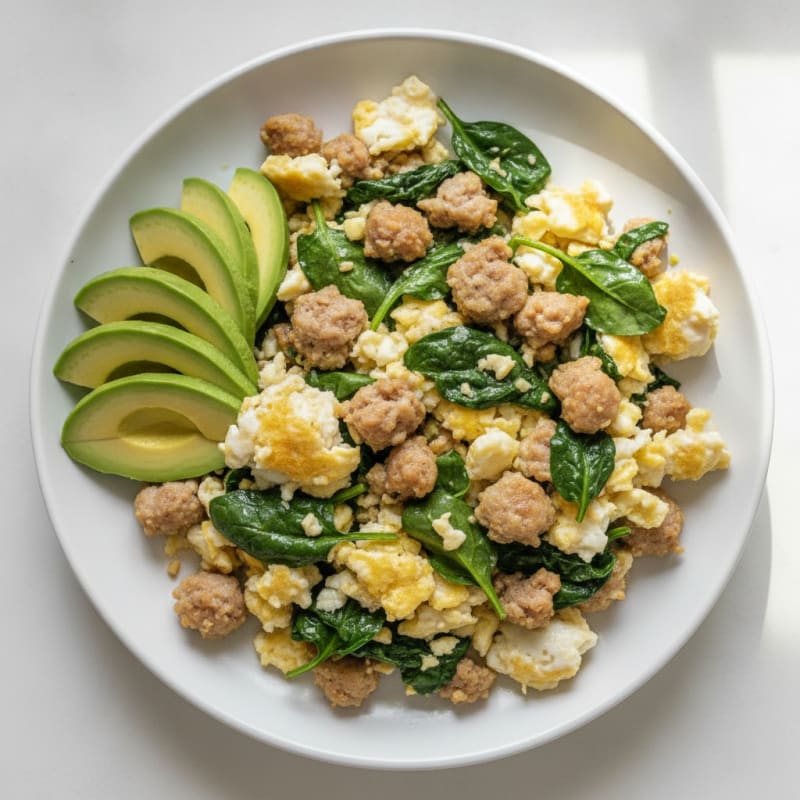 Egg White Scramble with Spinach and Turkey Sausage