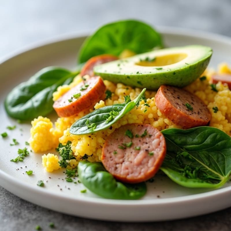 Egg White and Turkey Sausage Scramble with Spinach