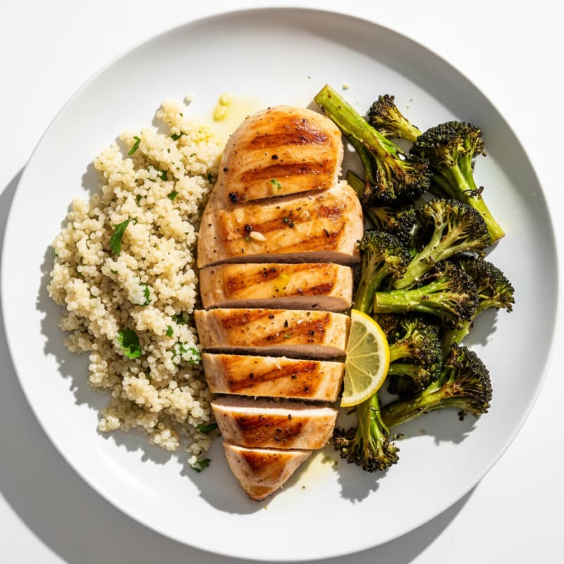 Grilled Chicken Breast with Quinoa and Roasted Broccoli