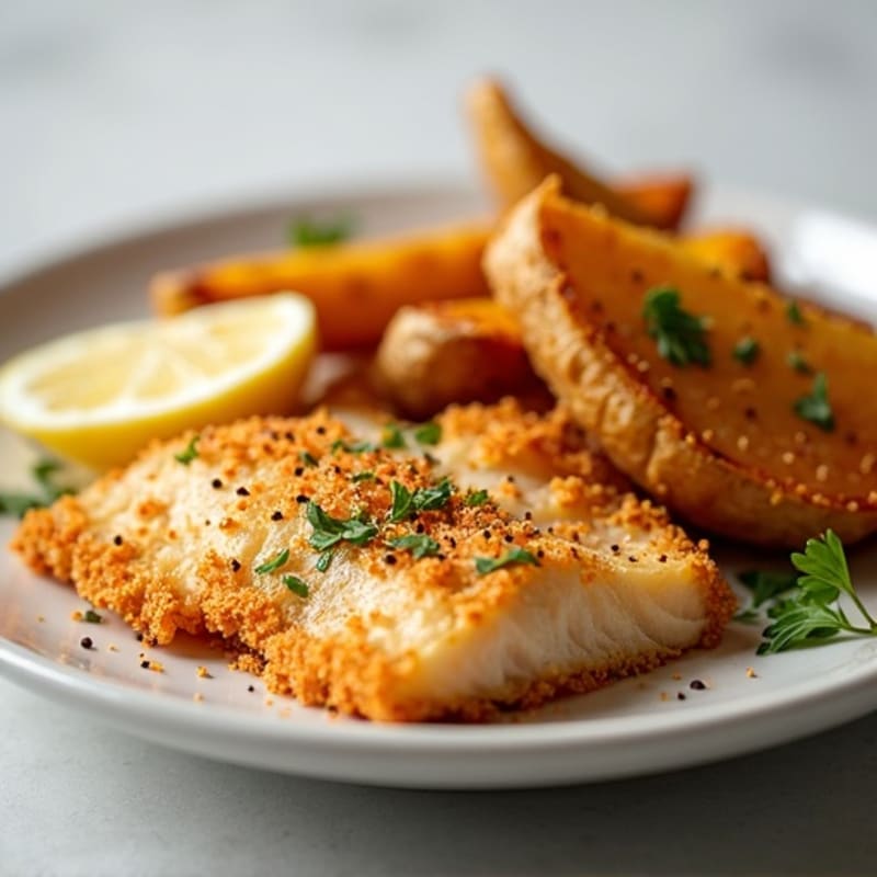 Crispy Baked Cod with Roasted Potato Wedges