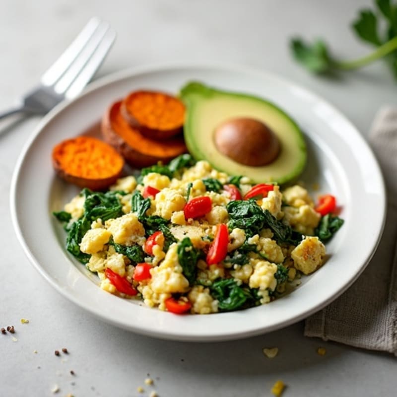Egg White and Spinach Scramble with Roasted Sweet Potato