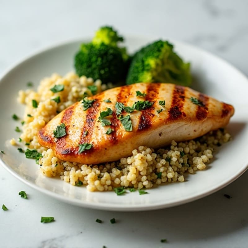 Grilled Chicken Breast with Quinoa and Roasted Broccoli