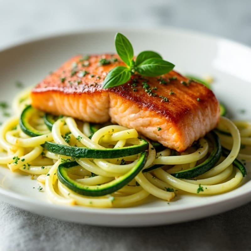 Lemon-Garlic Pan Seared Salmon with Herb Zucchini Noodles