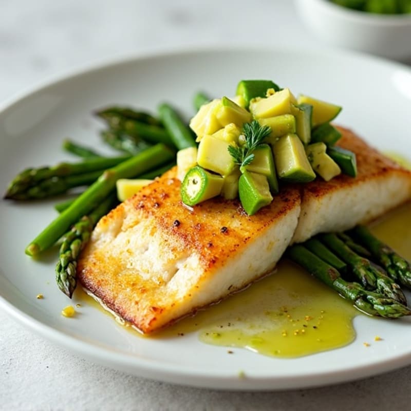 Seared Cod Fillet with Steamed Asparagus and Zucchini