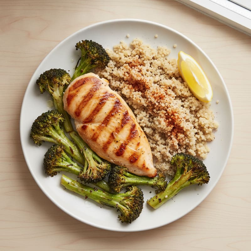 Grilled Chicken Breast with Quinoa and Roasted Broccoli