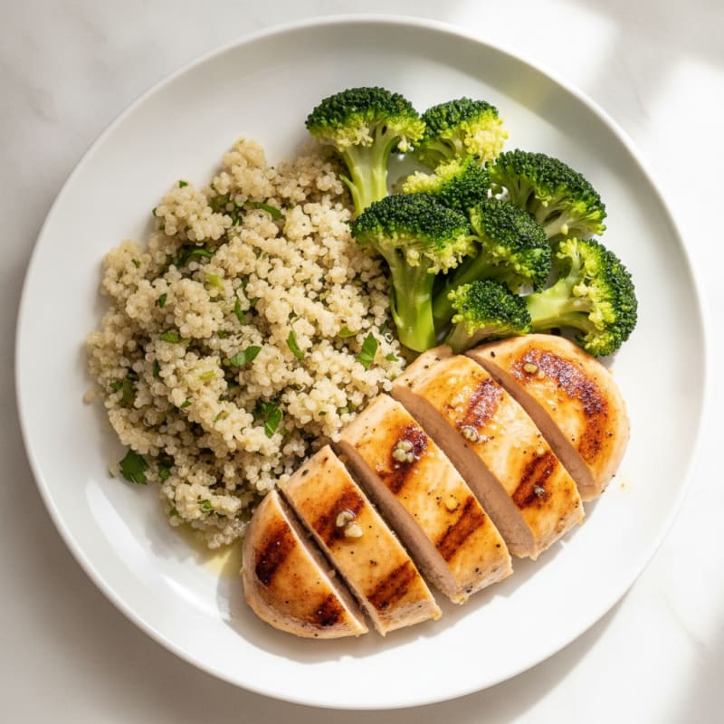 Grilled Chicken Breast with Quinoa and Steamed Broccoli