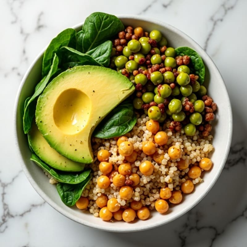 Crispy Lentil and Quinoa Power Bowl with Roasted Chickpeas