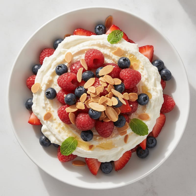 Greek Yogurt Protein Parfait with Mixed Berries and Almonds