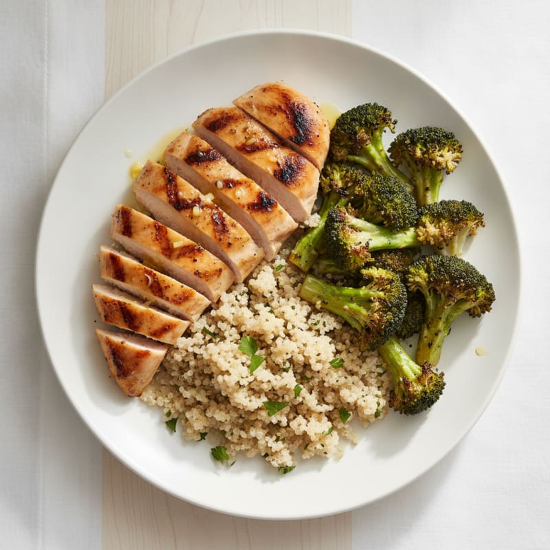 Grilled Chicken Breast with Quinoa and Roasted Broccoli