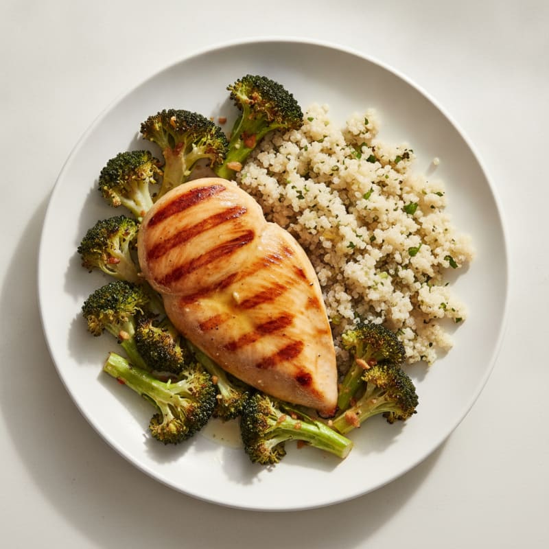 Grilled Chicken Breast with Roasted Broccoli and Quinoa