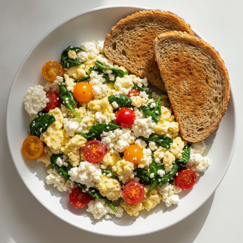 Cottage Cheese Scramble with Spinach and Cherry Tomatoes