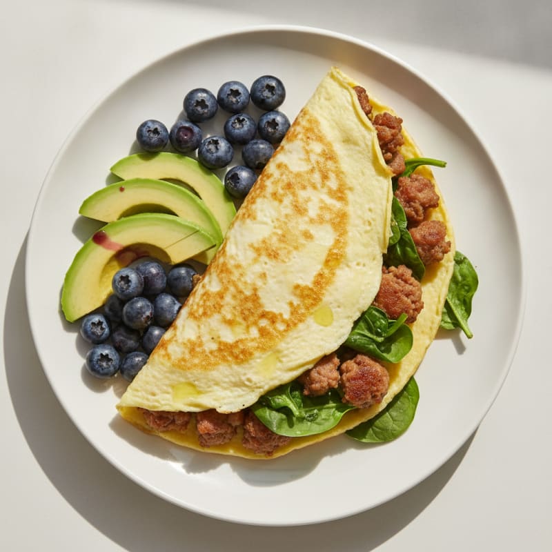 Egg White Spinach Omelette with Turkey Sausage