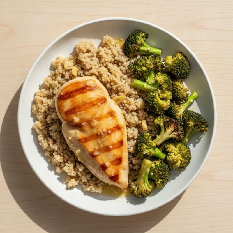 Grilled Chicken Breast with Roasted Broccoli and Quinoa