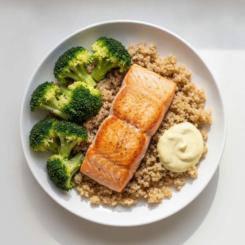 Seared Salmon with Steamed Broccoli and Quinoa