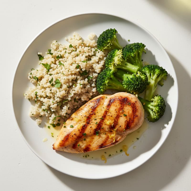 Grilled Chicken Breast with Quinoa and Steamed Broccoli
