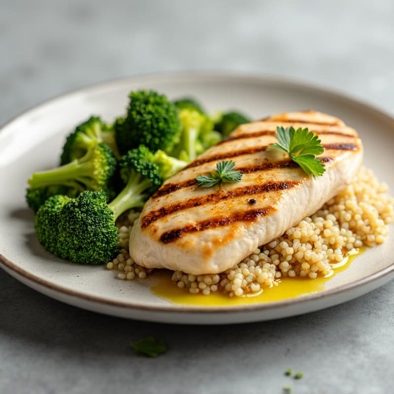 Grilled Chicken Breast with Quinoa and Roasted Broccoli