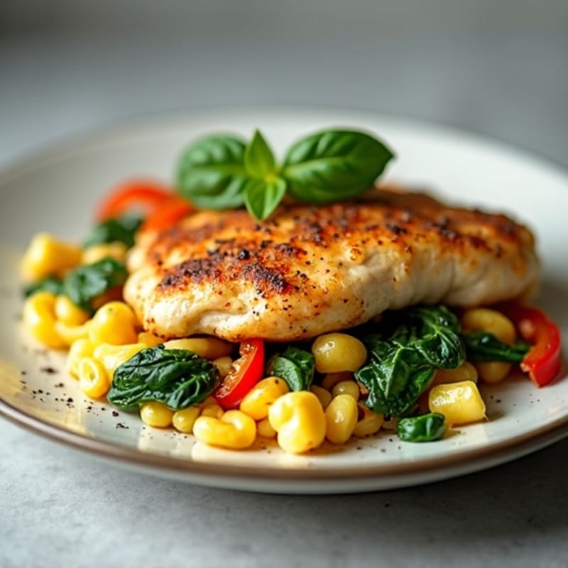 Chicken Spinach Egg White Scramble with Sautéed Peppers