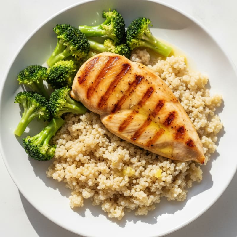 Grilled Chicken Breast with Quinoa and Steamed Broccoli