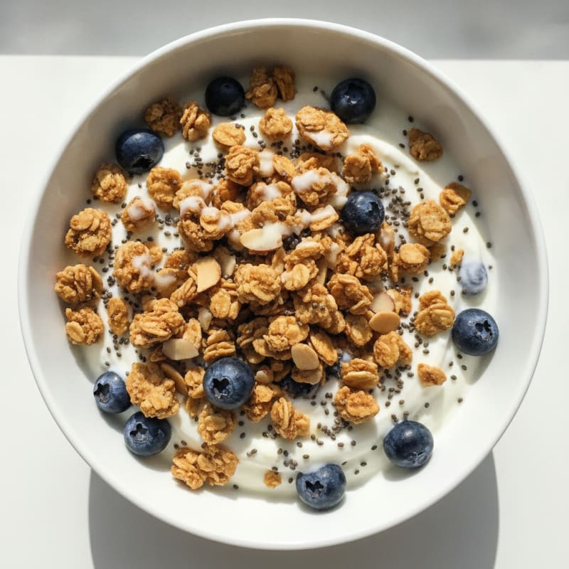 Protein Yogurt Parfait with Chia Seeds and Crunchy Granola