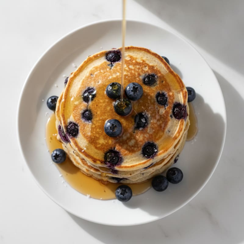 Blueberry Ricotta Pancakes with Maple Syrup