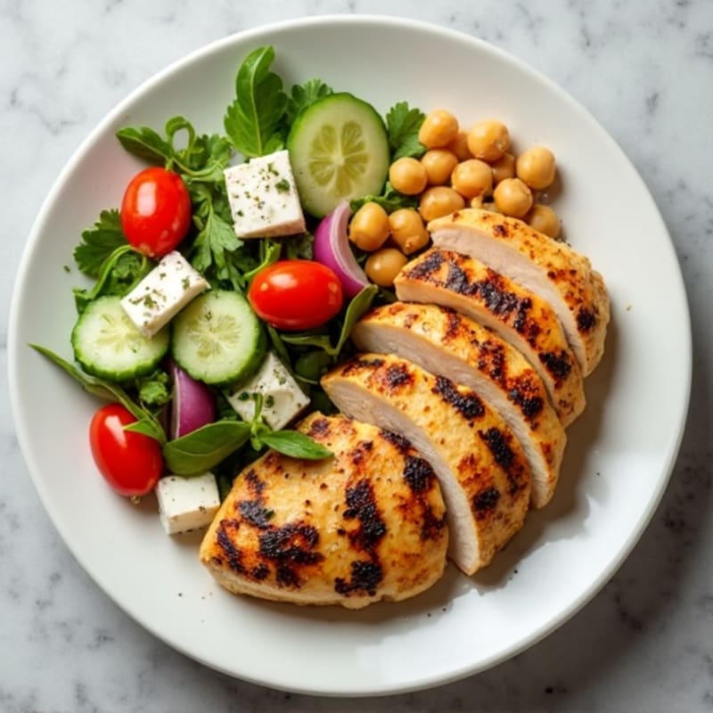 Grilled Chicken Breast with Chickpea Salad and Lemon Vinaigrette