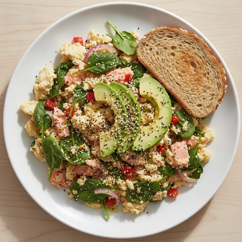 Smoked Salmon and Egg White Veggie Scramble with Spinach