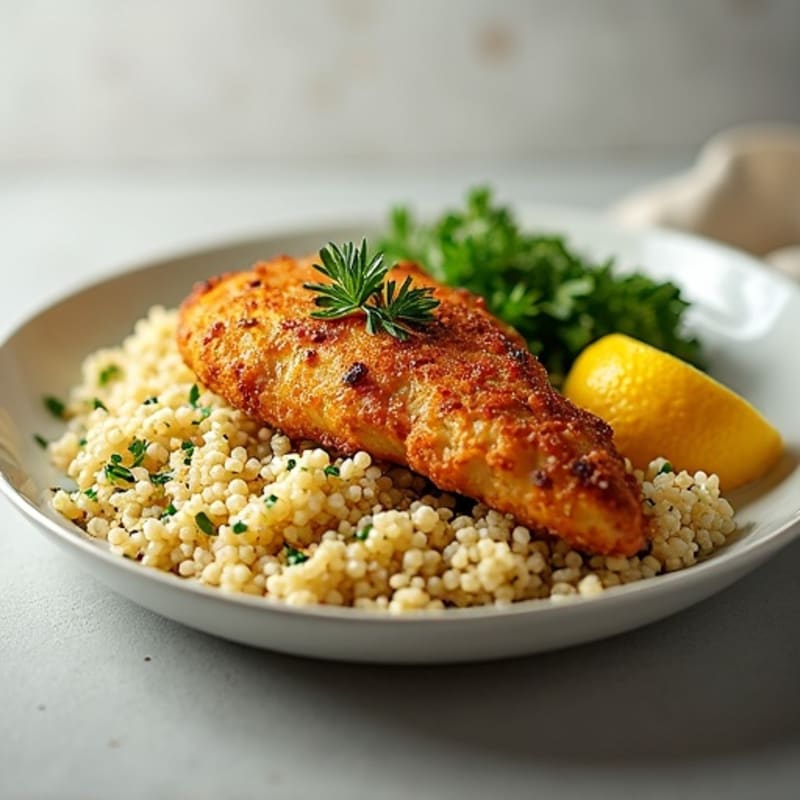 Crispy Lemon Chicken with Fluffy Herb Couscous