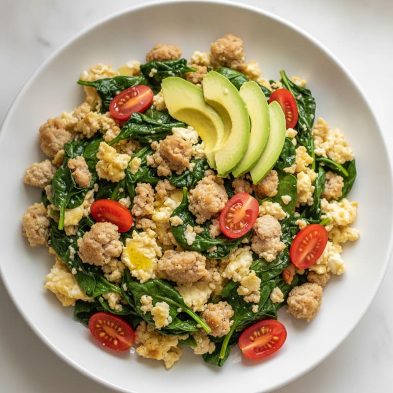 Egg White and Turkey Sausage Scramble with Spinach