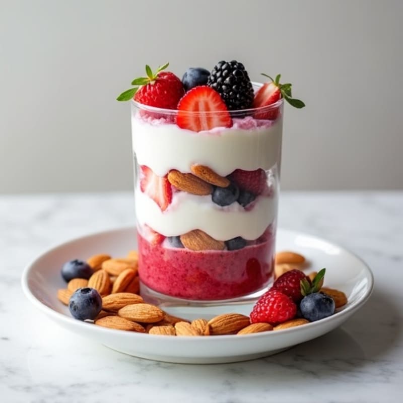 Greek Yogurt Protein Parfait with Mixed Berries and Almonds