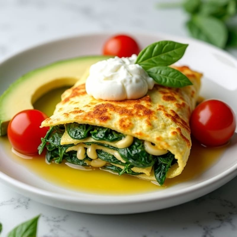Egg White Spinach Omelet with Cottage Cheese and Cherry Tomatoes