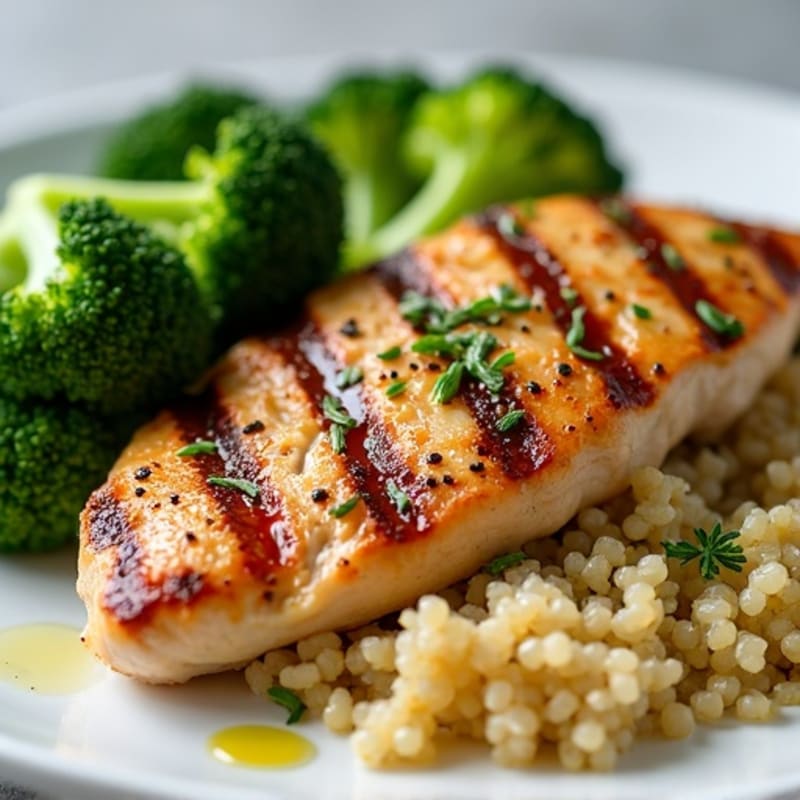 Grilled Chicken Breast with Steamed Broccoli and Quinoa