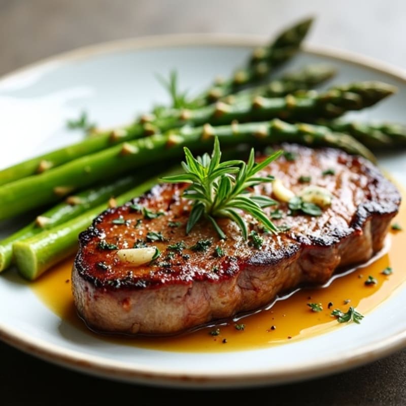 Garlic-Herb Pan-Seared Steak with Roasted Asparagus
