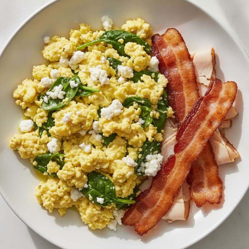 Cottage Cheese Scramble with Spinach and Turkey Bacon