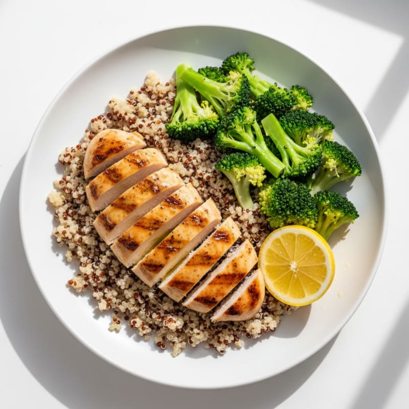 Grilled Chicken Breast with Quinoa and Steamed Broccoli