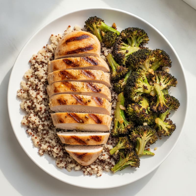 Grilled Chicken Breast with Quinoa and Roasted Broccoli