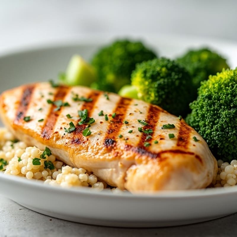Grilled Chicken Breast with Roasted Broccoli and Quinoa