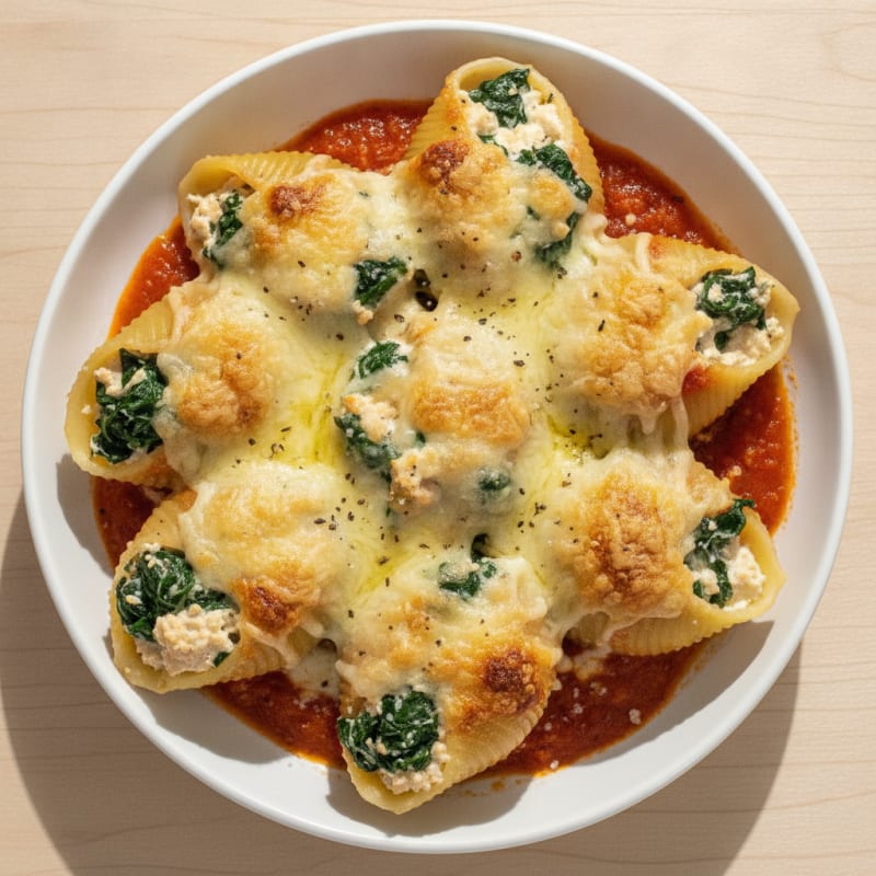 Spinach Ricotta Stuffed Shells with Marinara