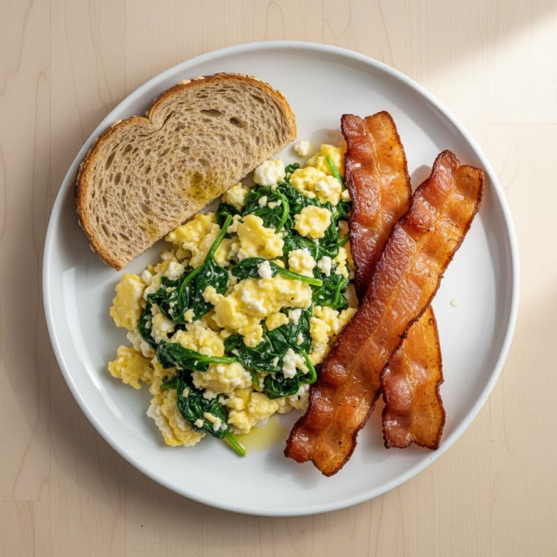 Cottage Cheese Scramble with Spinach and Turkey Bacon