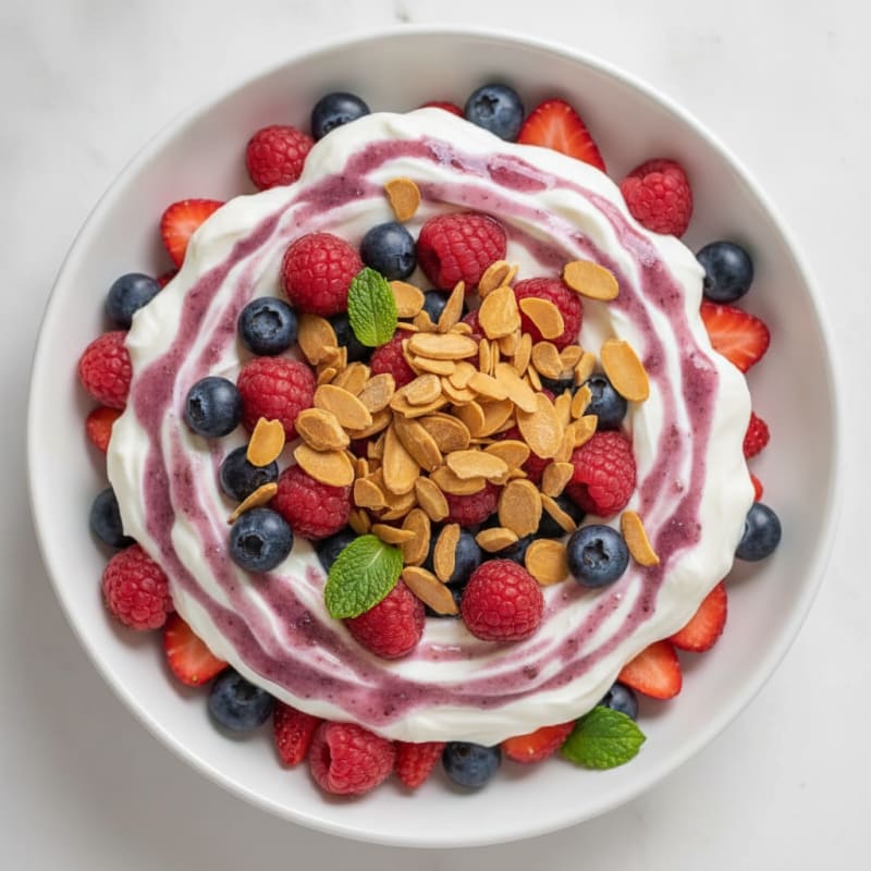 Greek Yogurt Protein Parfait with Mixed Berries and Almonds
