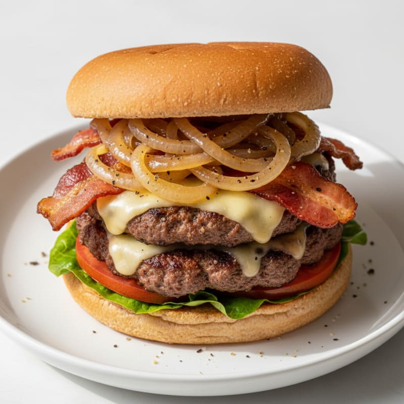 Double Bacon Cheeseburger with Caramelized Onions