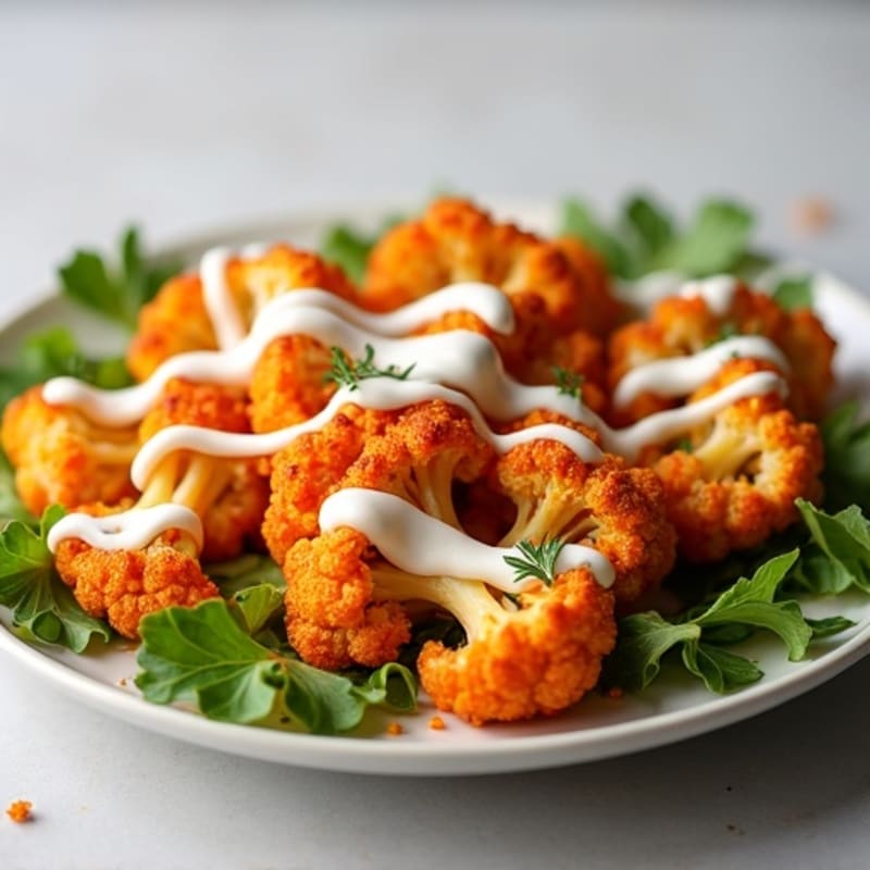 Crispy Buffalo Cauliflower with Ranch Drizzle