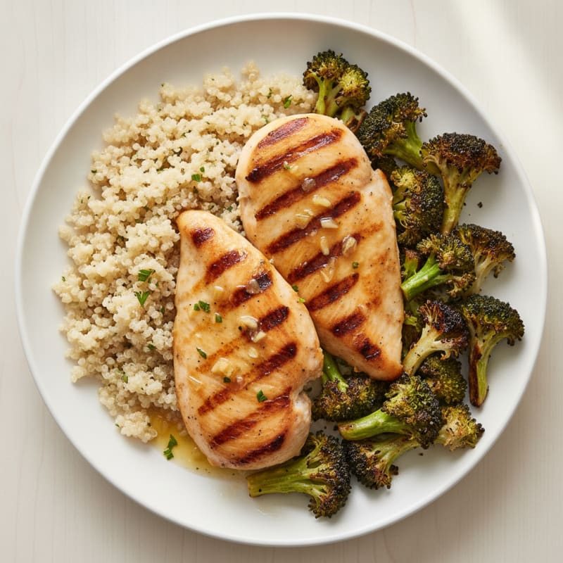 Grilled Chicken Breast with Roasted Broccoli and Quinoa