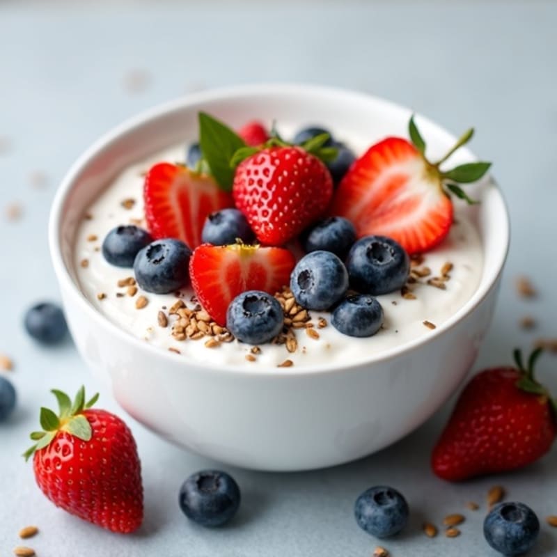 Creamy High-Protein Greek Yogurt with Fresh Berries and Crunchy Seeds