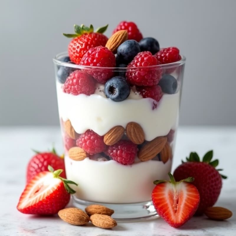 Greek Yogurt Protein Parfait with Mixed Berries and Almonds