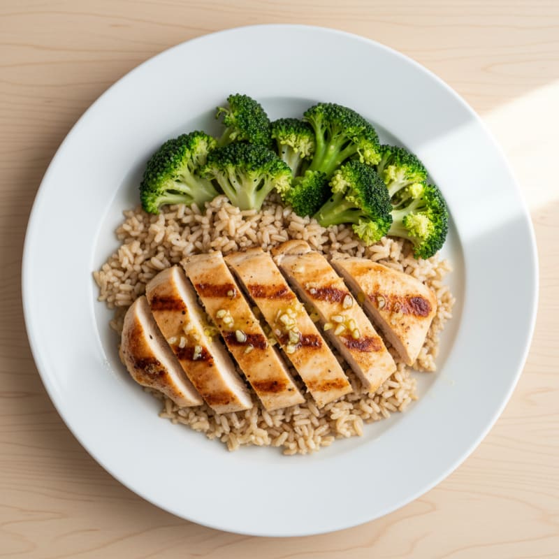 Grilled Chicken Breast with Brown Rice and Steamed Broccoli