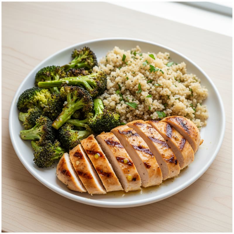 Grilled Chicken Breast with Quinoa and Roasted Broccoli